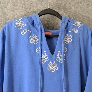 Plus Size 4X Blue Embroidered Hoodie 62" Chest